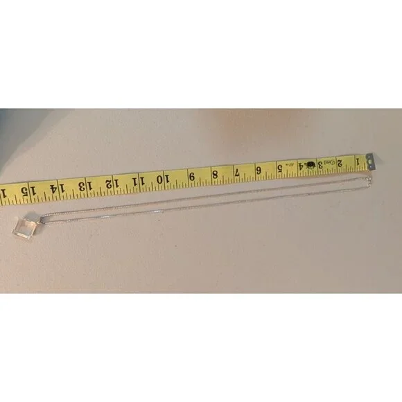 30-Inch Sterling Silver Necklace Square Crystal Pendant Italy 925 10g Elegant - Picture 14 of 15